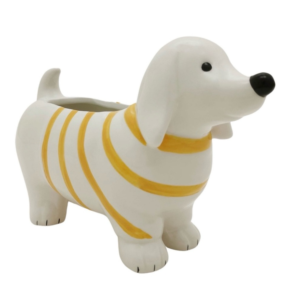 Sonoma for Life Yellow Striped Dachshund Ceramic Planter
